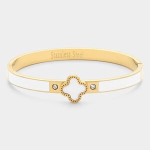 White Quatrefoil Clover Bracelet Bangle Hinged Statement Fashion Accessories